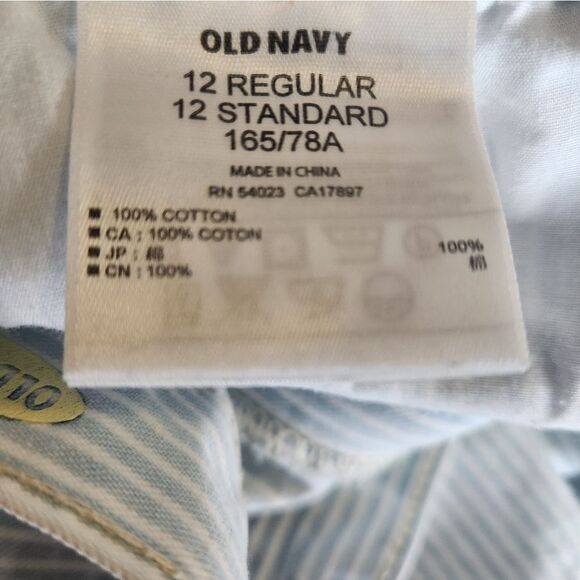 Old Navy Boyfriend 12 StripedBlueWhite FullLength 100%Cotton Pockets Women Pants - Picture 5 of 8